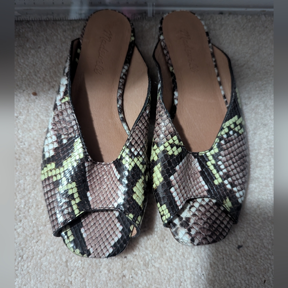 Madewell Snake-Print Peep-Toe Flats in Brown, Black & Yellow-Green
